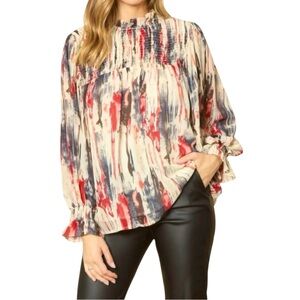 Entro Abstract Painted Smock Blouse Top S Boho Fairycore